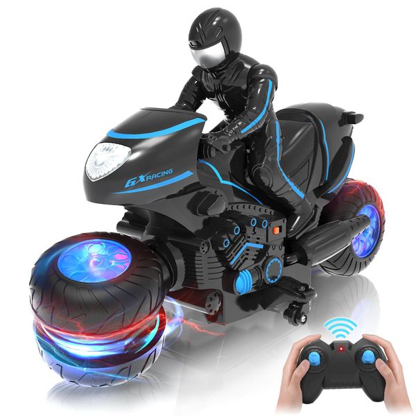 iappadore RC Motorcycle, Remote Control Motorbike with RGB Wheels Lights - 360-degree Rotations, Drifts, High-Speed, RC Car Toy for Boys 6-12 Years Kids