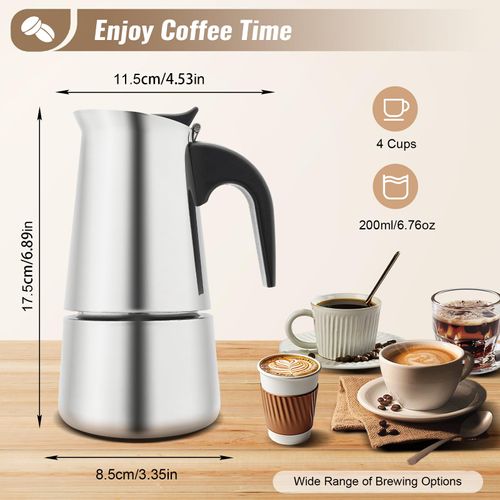 ZAWAYINE Espresso Stovetop Coffee Maker Stainless Steel Coffee Pot Italian Coffee Machine Maker Stove Top Coffee Maker Moka Pot with Coffee Percolator Design for Camping or Home Use (200ml)