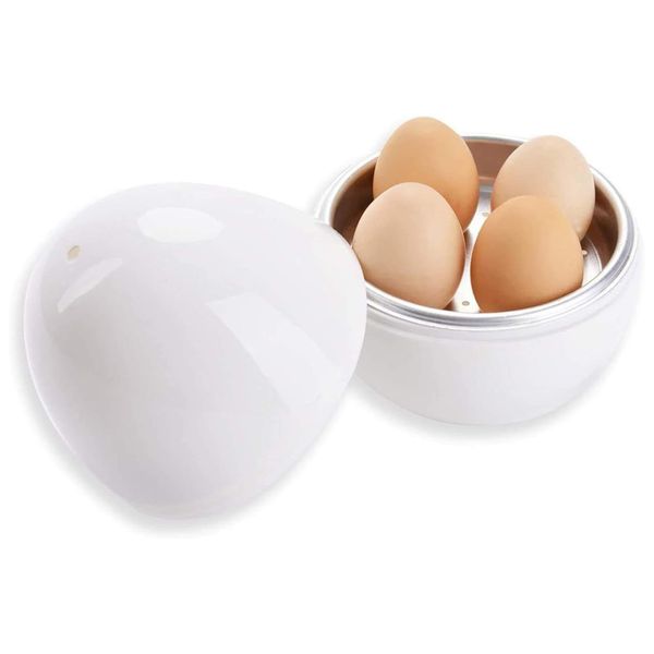 Microwave Egg Boiler for 4 Eggs Poachers Boiled Egg Cooker Microwave only 8 Minutes for Hard Soft Boiled Egg Cooker Steamer Rapid Egg Cooking Appliances, Dishwasher Safe, White