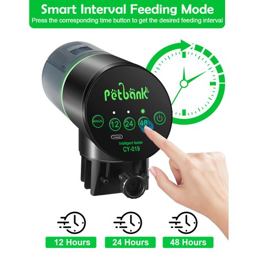 Petbank Automatic Fish Feeder for Aquarium - Auto Fish Food Dispenser Rechargeable for Fish Tank Vacation Fish Feeder Timer with USB Charger Cable (CY-019 Black)