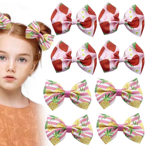 8 PCS Strawberry Pineapple Hair Clips for girls, Bow Hairpins Hair Bows Clips Fruit Hair Barrettes Hair Accessories for Girl Women