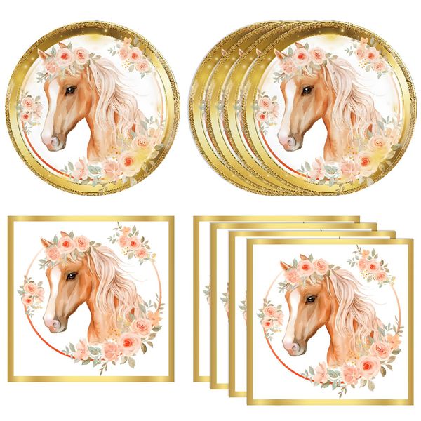 40PCS Horse Birthday Party supplies HorseParty Favors Include Party Plates and Napkins Cowgirl Wild Horse Party Birthday Tableware Decorations for Girls Baby Shower Serve 20