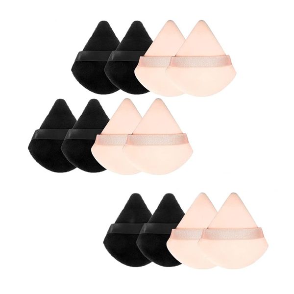 LATRAT 12 Pieces Make Up Powder Puff, 7 x 7 cm Triangle Powder Puff Sponge, Cosmetic Foundation Sponge, Mineral Powder, Wet Dry Makeup Tool (Black, Nude)