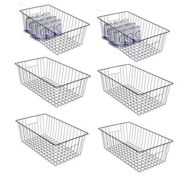 Freezer Organizer Bins, Upright Freezer Baskets for 16L x 12W x 6H(6Pcs) Black