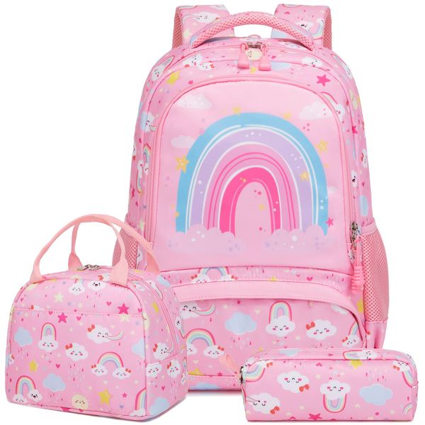 Kimwadalh Glitter Backpack School Bag Children Girls School Bag School Backpack Girls Boys Backpack Leisure Backpack Children's Backpack Ergonomic Girls Backpack Teenager, Rainbow - Pink, Unit size,