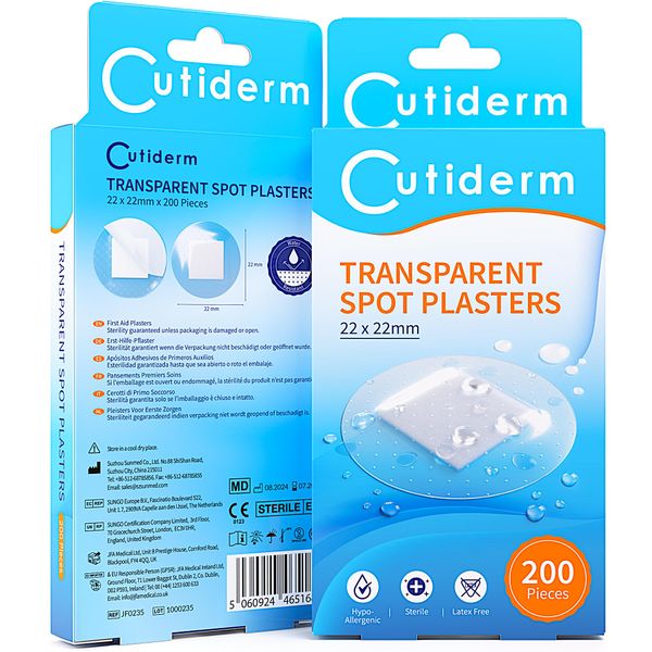 Cutiderm Transparent Small Round Spot Plasters 22 x 22mm 200 Plasters Per Box
