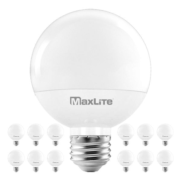 Maxlite G25 LED Globe Light Bulbs, 40W Equivalent, 450 Lumens, Makeup Vanity Light Bulb, Dimmable, Energy Star, UL Listed, E26 Medium Base, 2700K Soft White, 6-Pack