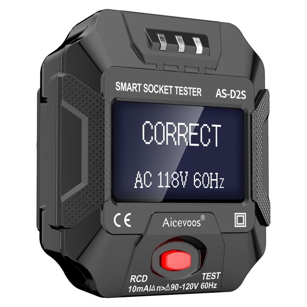Aicevoos Socket Tester with RCD Test and LCD Display, 6 Types of Fault Diagnostics, Voltage and Frequency Display, 90-250V/45-65Hz, Black