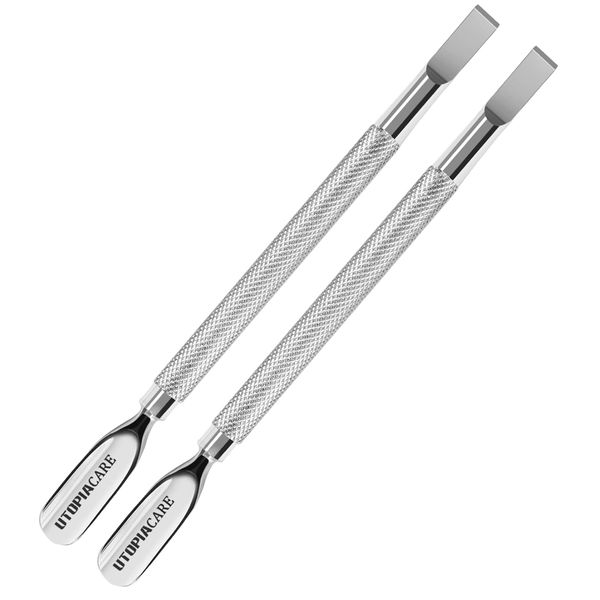 Utopia Care Cuticle Pusher and Spoon Nail Cleaner 2Pack - Professional Grade Stainless Steel Cuticle Remover and Cutter - Durable Manicure and Pedicure Tool - for Fingernails and Toenails