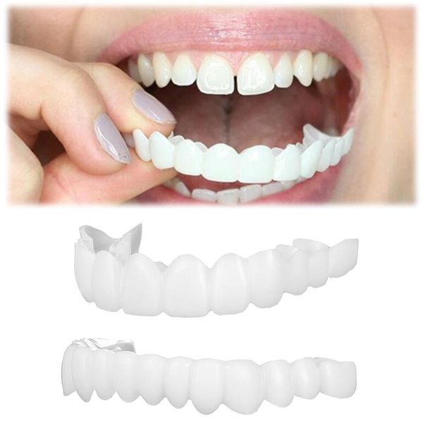 False Teeth, 1 Pairs Clip in Veneers Teeth, False Teeth Veneers Top and Bottom, Clip on Veneers Top and Bottom, Veneers Teeth Top and Bottom Set, Veneers Teeth for Men Women with Bad Teeth