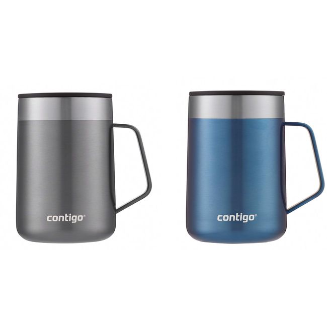 Contigo Streeterville Stainless Steel Travel Mug with Splash-Proof Lid, 14oz Vacuum-Insulated Coffee Mug with Handle & Grip Base to Prevent Slipping, Dishwasher Safe, Sake & Blue Corn