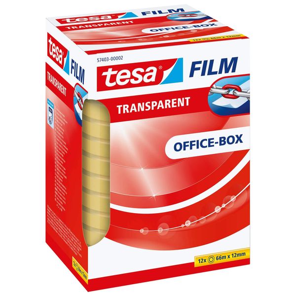 tesafilm transparent Self-Adhesive Tape - High Age and Tear-Resistance - Office Tape with Strong Adhesion, 66 m x 12 mm - Pack of 12