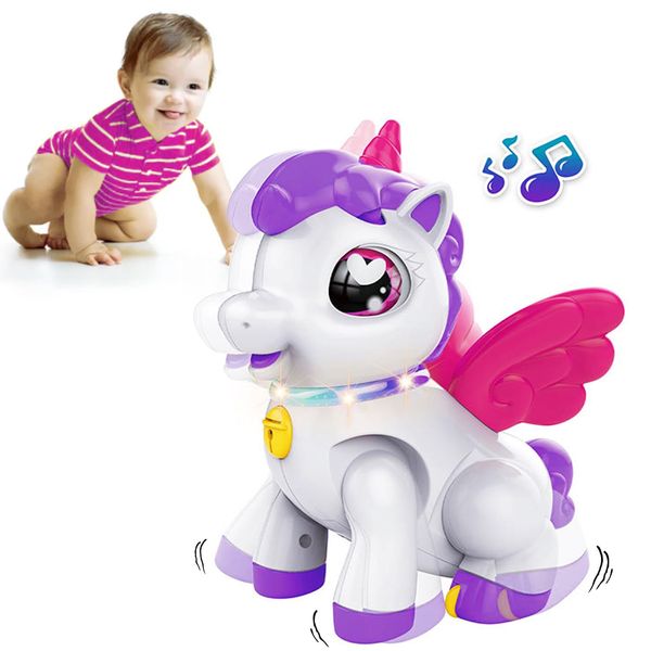 Dewhuh Musical Unicorn Baby Crawling Toys for 3 Years Old Girl Baby, Walking Interactive Action Infant Light up Toy,Tummy Time Toddle Development Learning Birthday Gift for 7 8 9 10 11 12 Month