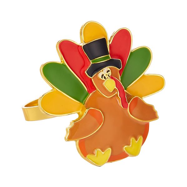 Halatool 12 PCS Thanksgiving Day Turkey Napkin Ring Funny Metal Festival Napkin Holders for Dinner Table Party Decoration