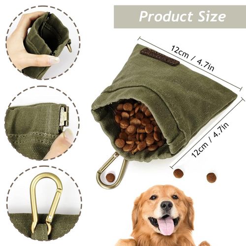 SamHeng Small Dog Treat Pouch with Training Whistle, Waterproof Dog Training Treat Bag with Automatic Closure, Hands-Free Dog Snack Pouch Puppy Dog Walking Bag with Carabiner for Daily Use (Green)