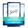 Secret Clinical Strength Soft Solid Antiperspirant and Deodorant for Women, Free & Sensitive, 1.6 oz, Pack of 3