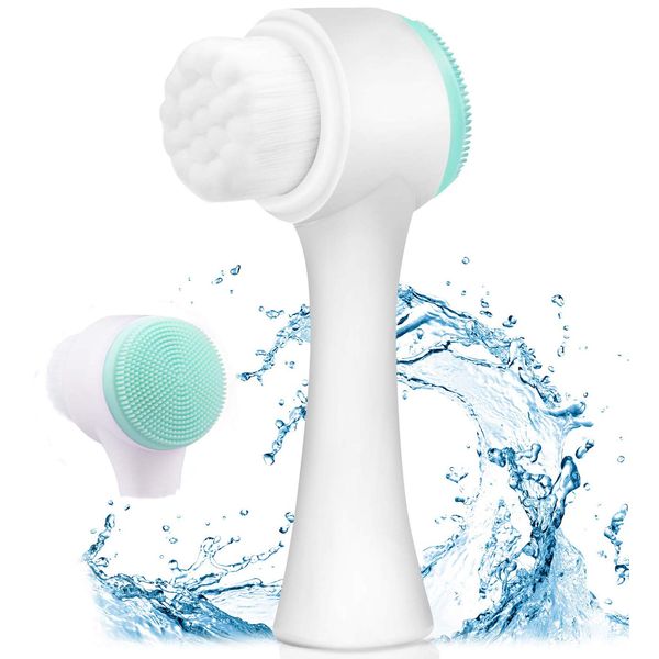 2-in-1 facial cleansing brush, silicone manual cleansing brush, deep cleansing skin keratin cleaning system, super soft massage pores, suitable for all types of skin (blue）-