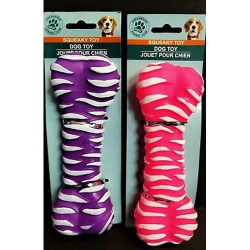 2 Rubber Dog Toys 7" Squeaky Bones Chew Teething Aid Puppy Play Hollow Pet New