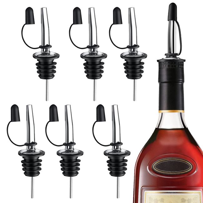 HUAZONTOM Stainless Steel Cocktail Pourer, Set of 6, Free Pourer with Anti-lost Cap, Wine, Whiskey, Beer, Oil, Bottle, Wine, Sake, Polar