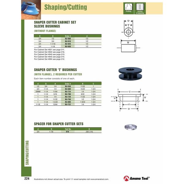 Amana Tool - BU-550 Shaper Cutter 'T' Reduction Bushings (with Flange) 3/4 To 1/2