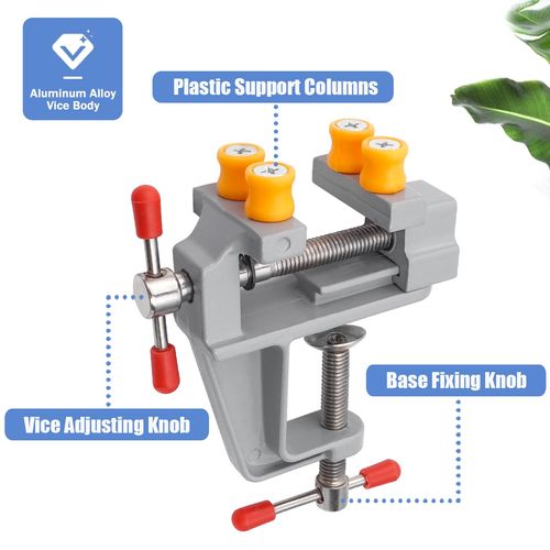 Mesee Small Table Bench Vice Adjustable Mini Workbench Clamps Jewelry Carving Vise Universal Drill Press Clamping DIY Craft Sculpture Clip-On Tool for Walnut Nuclear Engraving Watch Repairing - Grey