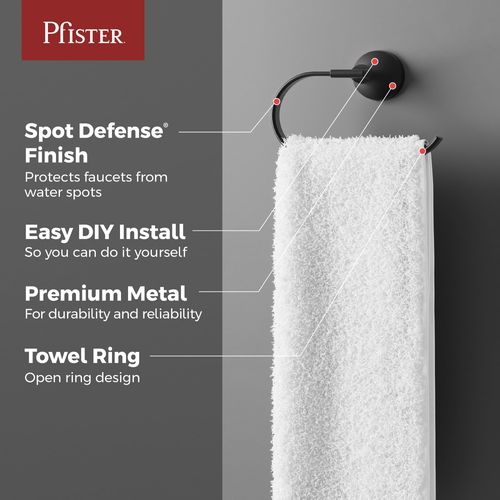 Pfister Vedra Towel Ring, Hand Towel Holder for Bathroom, Wall-Mounted, Screw-in, Matte Black Finish, BRBVED0B