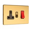 45AMP DP COOKER SWITCH WITH 13AMP SOCKET FLAT CONCEALED SATIN BRASS PLATE MATCHING ROCKER