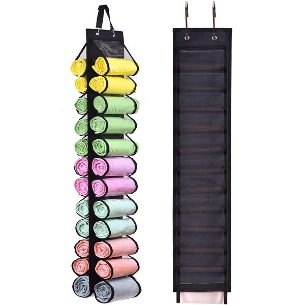 T-shirts Storage Bag Storage Hanger Can Holds 24 Leggings or Shirts Jeans Compartment Storage Hanger, Foldable Leggings Organizer Clothes, Portable Clothes Wardrobe for Rolls Clothes (Black-L)