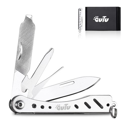 OUTU Multitool,6 in 1 Keychain Stainless Steel EDC Pocket Tool with Bottle Opener, Screwdrivers,SIM Ejector, Compact Gear Eject Card Pin with Gift Box (Silver)