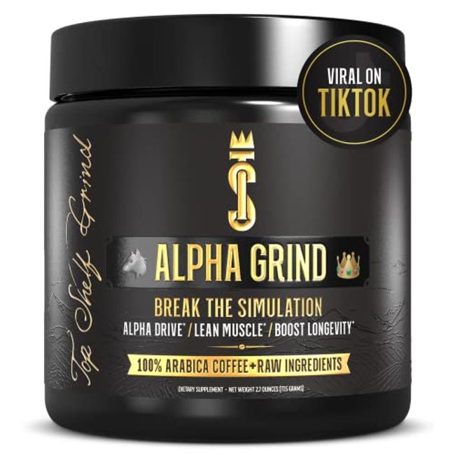 Top Shelf Grind Alpha Grind – Instant Maca Coffee for Men + Natural Energy + Brain Booster Nootropic for Ageless Clarity, Focus | Lean Muscle Building Growth & Size, 30SV