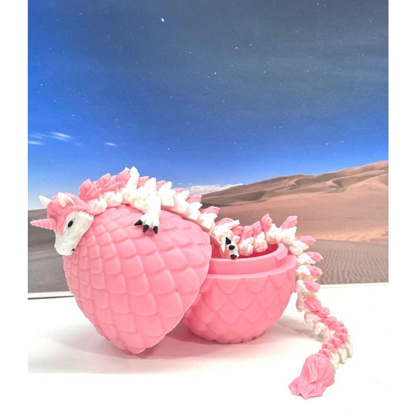 Unicorn Dragon with Dragon Egg, Full Articulated Dragon, 12" White and Pink Unicorn Dragon, 3D Printed Executive Desk Toys,Fidget Toys for Autism/ADHD D061-PE