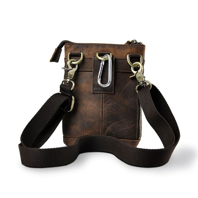 Brown Mens Leather Small Belt Pouch Mens Waist Bag Side Bag Mini