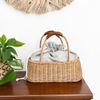 VOM NATURAL CRAFT Rattan Elegant Handle Drawstring Bag, Braun