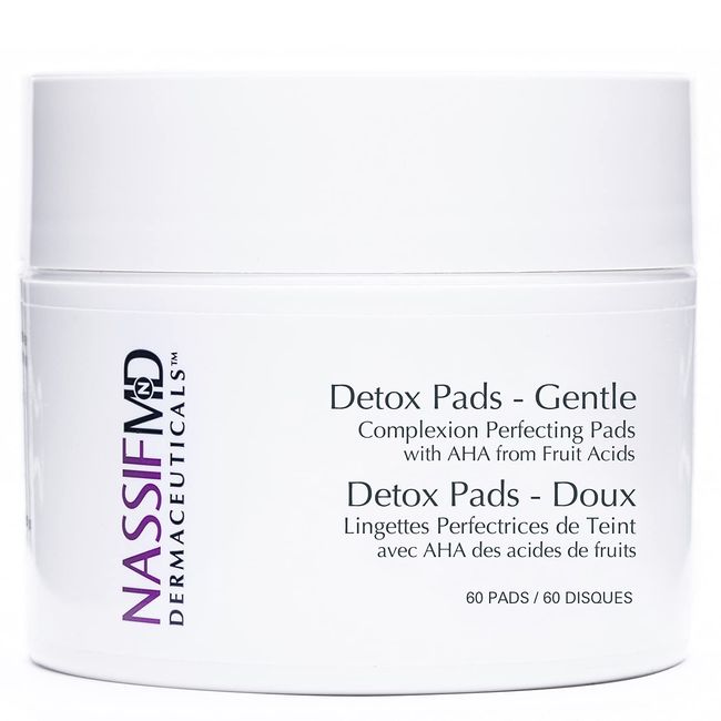 NassifMD Gentle Facial Radiance Detox Pads, Hyaluronic Acid, Facial Scrub Pads, Fruit Complex, Aloe Vera, Anti Aging Pads for Sensitive Skin, 60ct