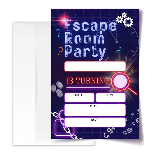 4x6 Escape Room Party Birthday Invitations, Escape Room Party Favors, Mystery Party, Kids Birthday Invitations, Party Invitations Adult, 20 Cards with 20 Envelopes.(41)