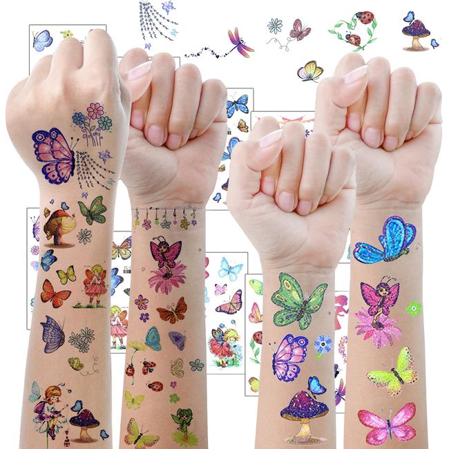 Glitzer Tattoo Kinder,Jusduit Schmetterling Insekt Tier Meerjungfrau Dino Tattoos Glitzer,Temporäre Tattoos Kinder Aufkleber für Mädchen Jungs Kindergeburtstag Mitgebsel Party (Glitzer Schmetterling)