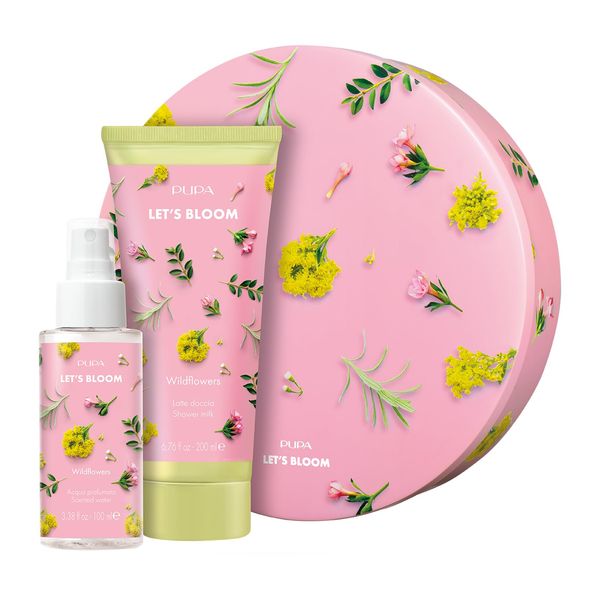 Pupa Milano Let's Bloom Kit, Wildflowers, 2 Pc - Shower Milk and Scented Water - Body Wash - Body Mist - Hydrating Body Wash - Skin Care Gift Set