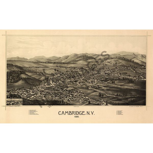 Panoramic Map of Cambridge NY 16x24