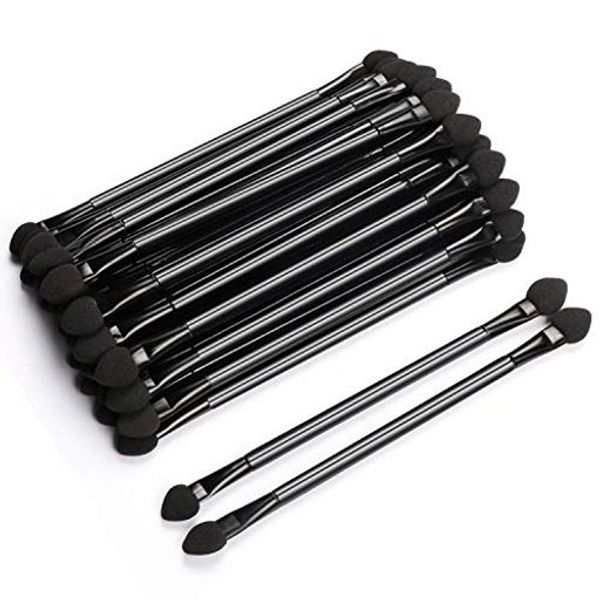 50pcs Black Double Head Long Handle Makeup Brush Double Ended Eyeshadow Brush 13cm Long Handle Disposable Double Sided Eyeshadow Sponge Brush Makeup Brush Black