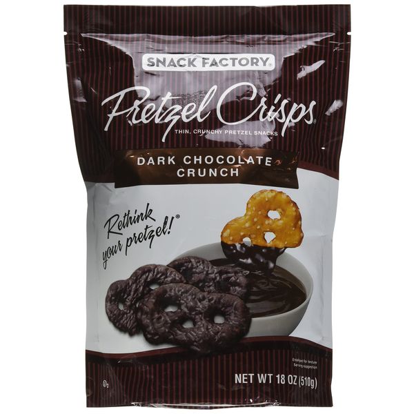 Snack Factory Pretzel Crisps Dark Chocolate Covered Pretzels, Large Bag, 18 Ounce