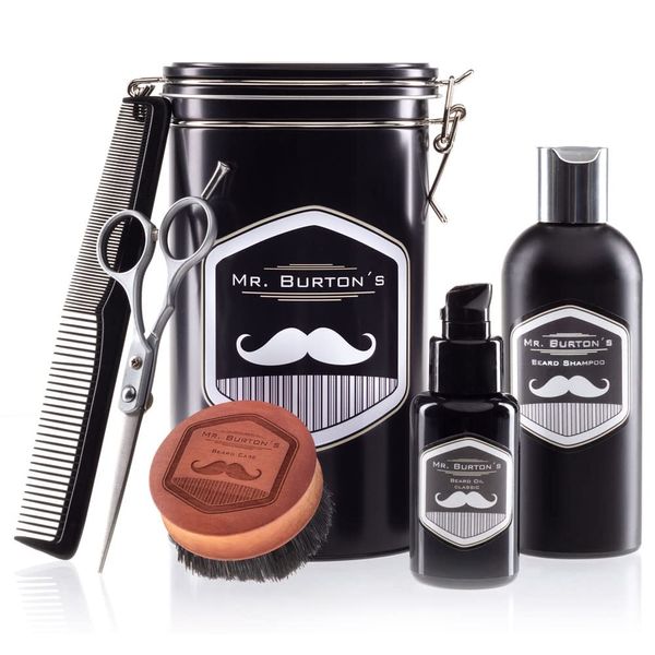 Bartpflege Set für Männer Mr. Burton´s Classic aus Deutschland - inklusive Bartöl, Bartshampoo Bartbürste, Bartschere und Kamm - hochwertige Bartpflege für Männer