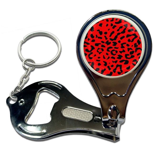 BadgeBeast.co.uk Red Leopard Print - Key Ring Bottle Opener and Nail Clipper