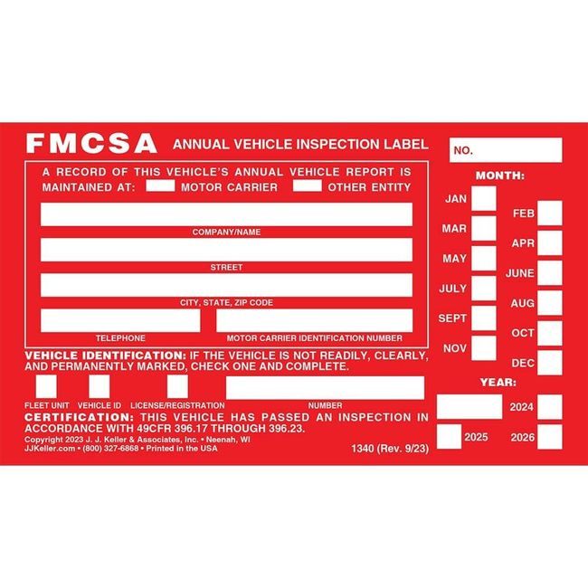 J. J. Keller 5-Pack, Aluminum Annual Vehicle Inspection Label with Punch Boxes, Red FMCSA Label, DOT Compliant