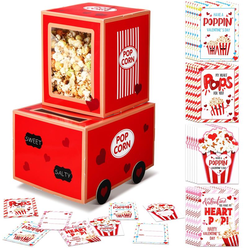 Motipuns Valentine Boxes Mailbox for Kids with 32 Valentines Greeting ...