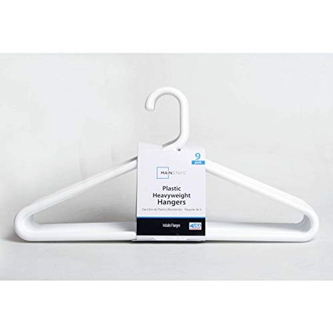 Mainstays Durable Plastic Clothing Hangers, White, 10 Pack