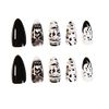 Bufenia 24Pcs Skull Leopard Stiletto Fake Nails Black Snake Halloween Rose Almond False Nails Long Party Acrylic Art Full Cover Press on Nails Tips for Women and Girls (Skull)