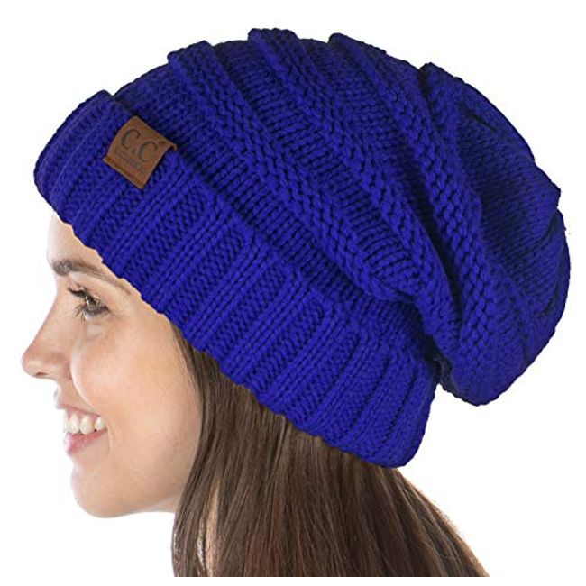 Women's Oversized Slouchy Chunky Knit Beanie Hat - Royal Blue