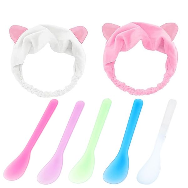 Tadipri 5 Stück Maskenpinsel Mit 2 Stück Haarbänd Haarloser Gesichtsmask Pinsel Set Kosmetik Make-Up Gesicht Bürste Für Gesichtsmasken Augenmasken