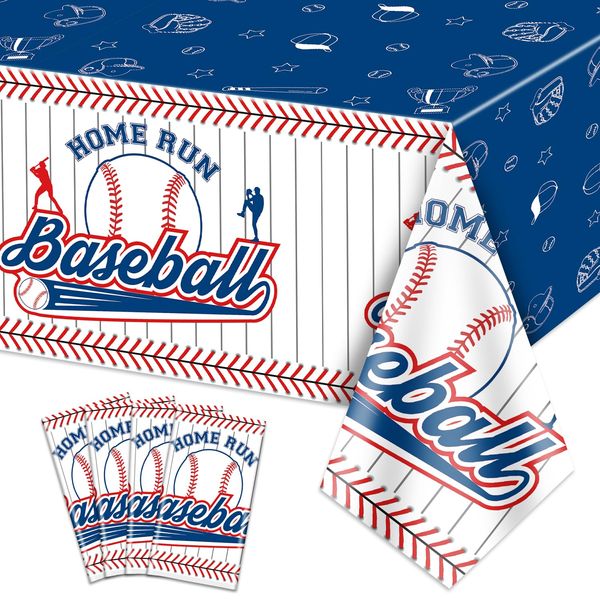 PTECDROTS 4 Pcs Baseball Tablecloths, Plastic Baseball Table Covers Rectangular Table Cloth for Baseball Themed Party Supplies Sports Event Birthday Party Decorations, 51x106 Inch