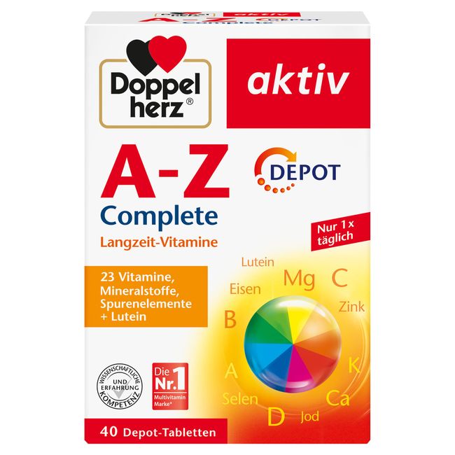 Doppelherz A-Z Complete - Langzeit-Vitamine - 23 Vitamine, Mineralstoffe & Spurenelementen PLUS Lutein - 40 DEPOT-Tabletten